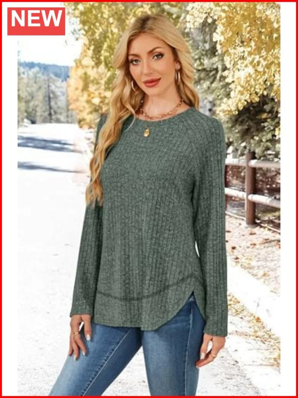Womens Lightweight Ribbed Tunic High Low Hem Long Sleeve Top